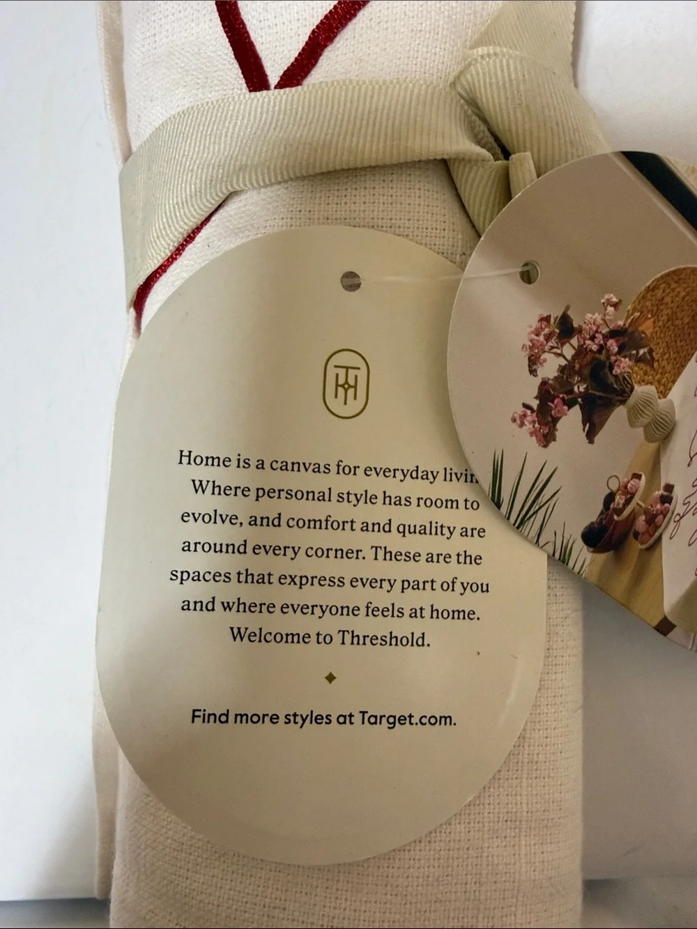 Threshold Cream Table Runner with Red Script Embroidery